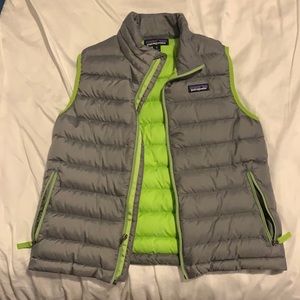 Patagonia, grey, down, vest, boys, size 10